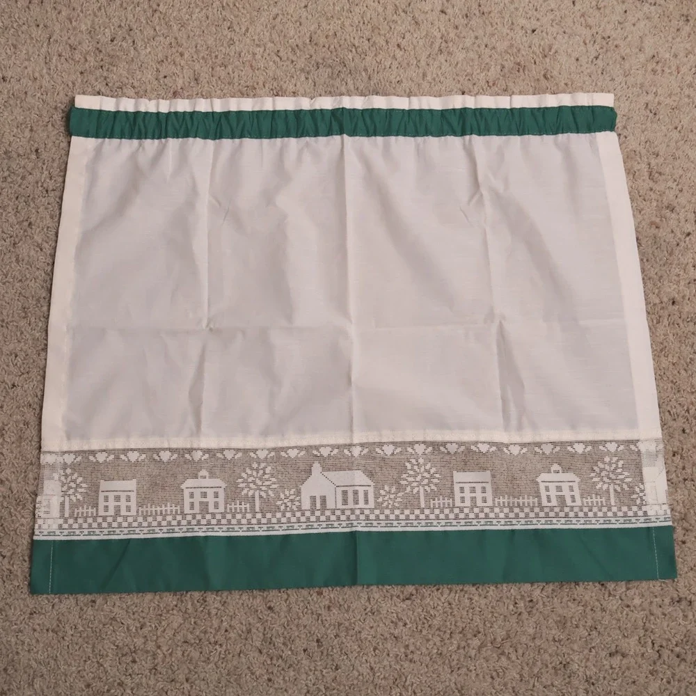 Country Kitchen VTG Curtain Vallance *1* Rod Pocket White Green Lace Farmhouse